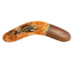 David Miller Hand Painted Boomerang 10.5” Aboriginal Painting Wood